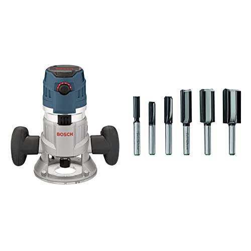 BOSCH MRF23EVS 2.3 HP Electronic VS Fixed-Base Router with Trigger Control&BOSCH 6 pc. Carbide-Tipped Groove Cutter Router Bit Set