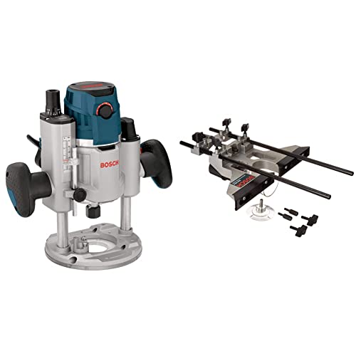 BOSCH 120-Volt 2.3 HP Electronic Plunge Base Router MRP23EVS&BOSCH RA1054 Deluxe Router Edge Guide with Dust Extraction Hood & Vacuum Hose Adapter , Black