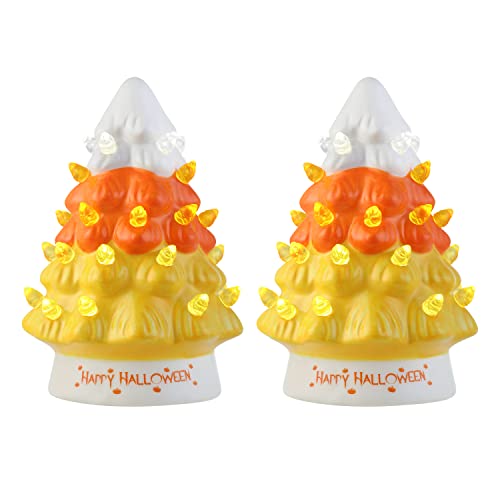 Mr. Halloween Nostalgic Ceramic Tree with LED Lights | Halloween Decorations for Indoor Home Décor, Candy Corn, 5.4 Inches, 2 Pack