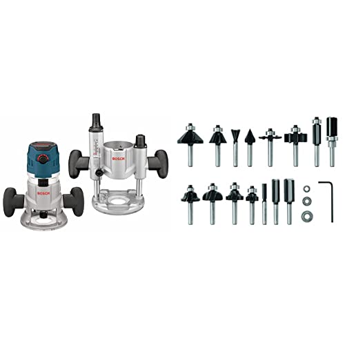 BOSCH MRC23EVSK Combination Router 15 Amp 2.3 Horsepower Corded Variable Speed Combination Plunge & Fixed-Base Router Kit with Hard Case&BOSCH 15 pc. Carbide-Tipped Wood Router Bit Set | The Storepaperoomates Retail Market - Fast Affordable Shopping
