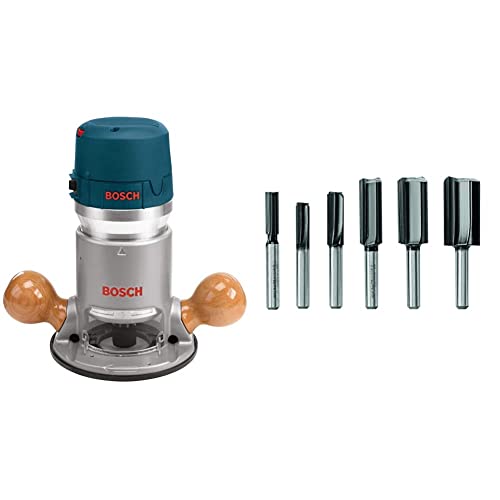 BOSCH 1617EVS 2.25 HP Electronic Fixed-Base Router&BOSCH 6 pc. Carbide-Tipped Groove Cutter Router Bit Set