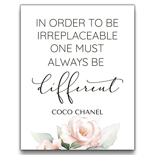 One must always be Different | Coco Chanel Quote Wall Art | 11×14 UNFRAMED Black, White, Green Art Print | Contemporary, Positive, Inspirational, Famous Quotes, Botanical Home Decor