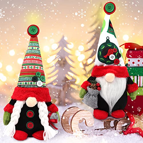 LHMTQVK 2 Pcs Santa Gnome Plush Scandinavian Christmas Gnome Decorations Chirstmas Plush Toy, Funny Mr Gnome and Mrs Gnome Dolls-11inch (Cute Buttons)