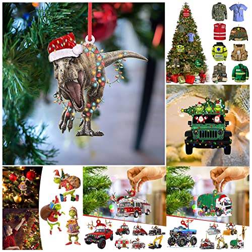 Christmas Tree Wood Truck Excavator Dinosaur Elk Pendant Ornaments, Ypfxvk 2022 Personalized Double Side Decoration Xmas Hanging DIY Ornament,Merry Christmas Santa Holiday Party Home Decor,1 Pcs
