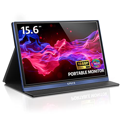 KPKUE Portable Monitor 15.6inch FHD 1080P USB C Laptop Display IPS Second Screen, Computer Travel Monitor Mini HDMI Gaming External Monitor w/Smart Cover Dual Speakers for PC Mac Phone Xbox PS4