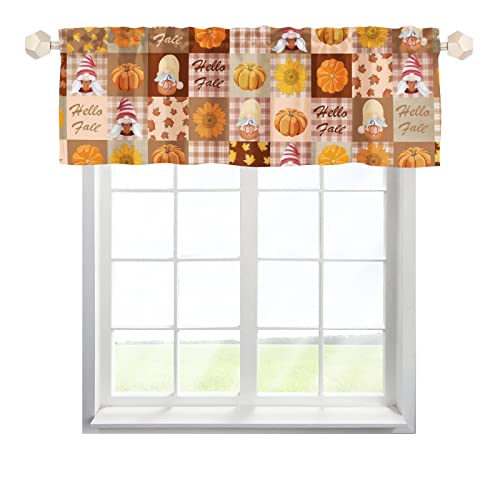 Curtain Valance for Windows,Fall Pumpkin Thankgiving Maple Leaves Valance Window Treatments, Window Valances for Kitchen/Living Room/Kitchen/Bathroom/Farmhouse Decor Multicolor 54x18inch