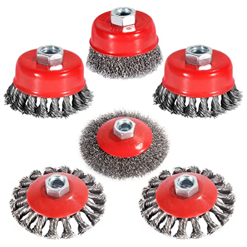 Wire Wheels for 4 1/2 Angle Grinder, 4&3 Inch Wire Wheel Brush Cup Brush Set, Wire Wheel for Angle Grinder, Angle Grinder Wire Wheel for Heavy&Light Duty Work, 5/8 Inch 11 Threaded Arbor – 6 Packs
