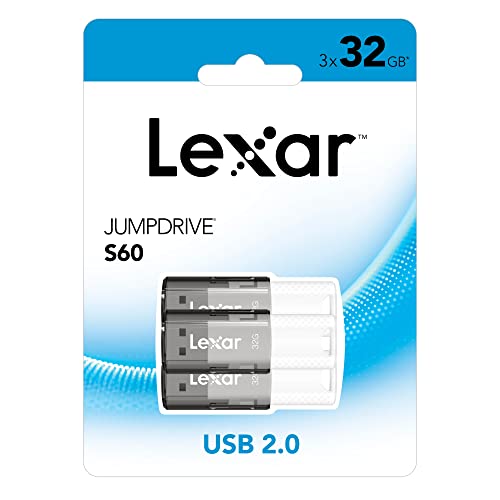 Lexar® JumpDrive® S60 USB 2.0 Flash Drives, 32GB, Black, Pack Of 3 Flash Drives, LJDS60-32GB3NNU
