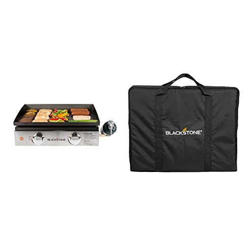 Blackstone 22” Tabletop Grill without Hood- Propane Fuelled – 22 inch Portable Gas Griddle with 2 Burners (1666) & 1723 Tabletop Griddle Carry Bag Fits 22 Inch Weather Resistant Cover, 22 Inch, Black