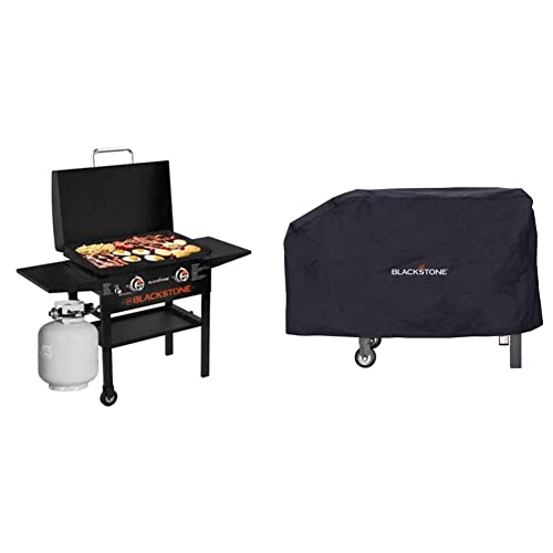Blackstone 1883 Griddle, 28”, Black & 1529 Griddle Cover for 28” Griddle with Single Shelf Without Hood, Weather Resistant Heavy Duty 600D Polyester Outdoor BBQ Grilling Cover, Black