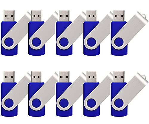 HWJK USB 2.0 128MB Flash Memory Stick Drive Swivel Thumb Drives Bulk 10 Pack, with LED Indicator, 10 x Removable White Labels (10PCS 128MB Blue)