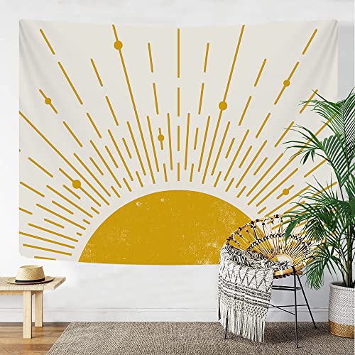 iTapnoom Boho Sun Tapestry Hippie Minimalist Tapestries Wall Hanging for Bedroom Room Aesthetic 70s Decor Bohemian Vintage Yellow Golden Abstract Sunset Dorm Decor 60X40Inches