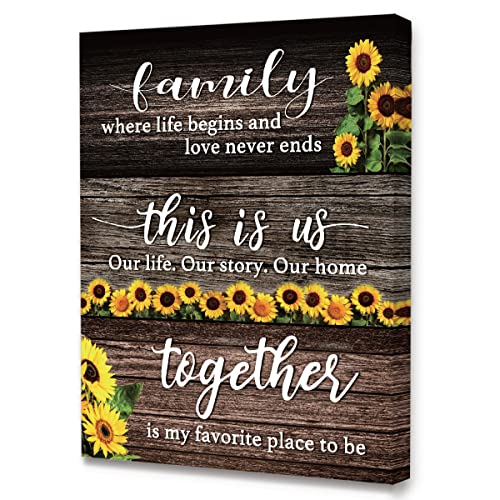 Rustic Sunflower Family This Is Us Together Wall Art Frame Canvas,Sunflower Home Decor Wall Art Canvas Painting Ready to Hang for Home Farmhouse Kitchen Dining Living Room Wall Decor-12 x 15 Inches