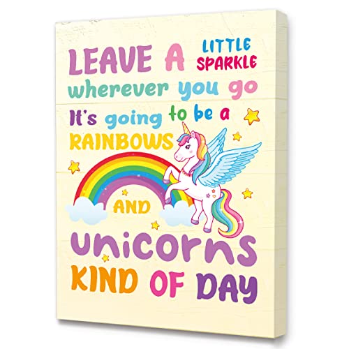 Unicorns Kind Of Day Unicorns Themed Canvas Prints Framed Wall Art Painting Ready to Hang for Girls Nursery/Home/Bedroom Decor-Motivational Canvas Wall Art Gifts for Kids Teens Girls 12 x 15 Inches