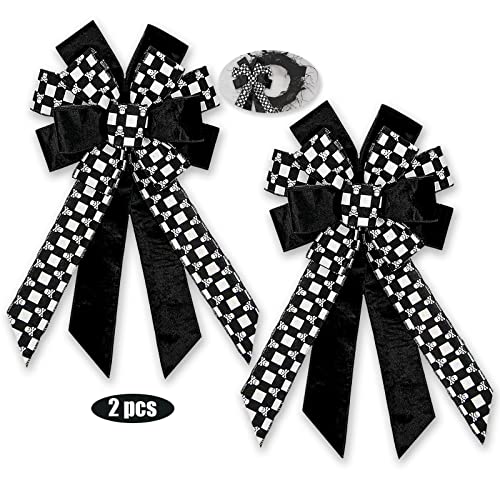 Lakiyfye Halloween Bows, 2 Pack Large Black Bow for Wreath Halloween Wreath Bows Holiday Party Decor for Indoor Outdoor Backdrop Wedding Halloween Dinner Party Decor