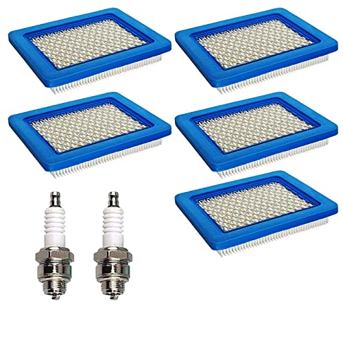 5 Pack 491588s Air Filter with 2 Spark Plugs Compatible with Briggs and Stratton Toro, Troy Built, Craftsman, Honda walk behind lawn mower / tractor genuine air filter