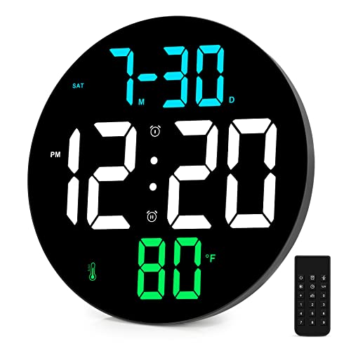 Digital Wall Clock Large Display, 9 Inch Large Digital Clock with Big Screen,4 Level Brightness,Remote Control,Date,Indoor Temperature,12/24H,Plug in LED Alarm Clock for Bedroom, Office,Elderly