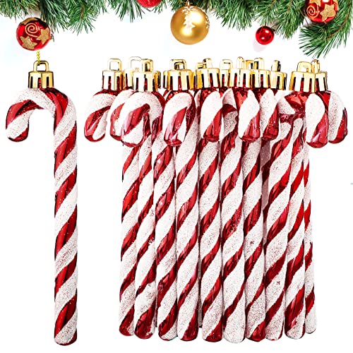 60 Pieces Christmas Glitter Candy Cane Plastic Candy Cane Ornaments Red Candy Cane Xmas Tree Decorations Christmas Tree Hanging Ornaments for Holiday Party Decoration Favors