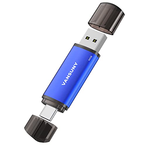 Vansuny 64GB USB Type-C Flash Drive 2-in-1 Dual Flash Drive USB A + USB C OTG Flash Drive for Android Smartphone Tablet Computer Laptop (Blue)