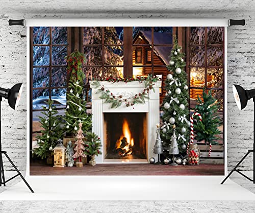 Kate 7×5ft Winter Christmas Backdrop Photography Room Indoor Fireplace Christmas Tree Christmas Tree Decoration Studio Props for Party Photos Video