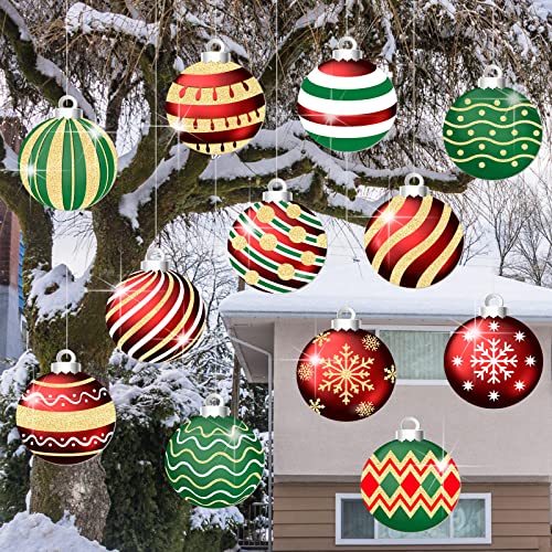BBTO 12 Pieces Christmas Large Round Yard Decorations x Inch Outdoor Single Sided Lawn Hanging Ornaments (not Ball) with 328 Feet Silver Cord for Tree Decor (Classic Style)