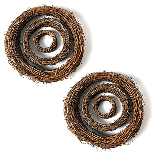 Worown 6 Pcs (4, 8 & 12 Inch) Natural Grapevine Wreaths, Vine Branch Wreath, Rattan Wreath for DIY Christmas Craft, Front Door Wall Hanging, Wedding and Party Decors