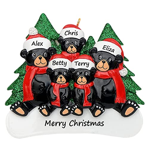 MAXORA Personalized Family Christmas Ornament 2022 – Black Bear Family of 6 Ornaments for Christmas Tree Decor – Personalized Bear Christmas Ornament – Free Customization