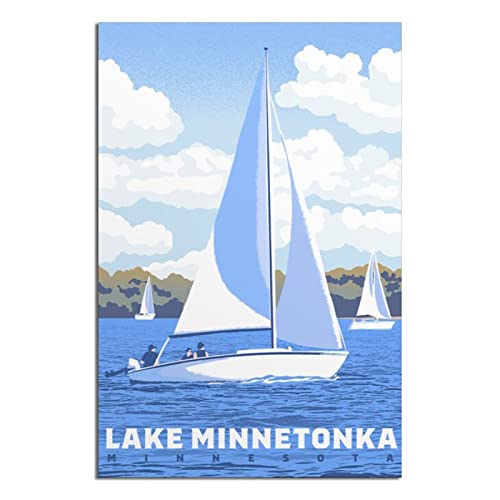 Lake Minnetonka Minnesota Vintage Travel Posters Skyline Canvas Art Poster and Wall Art Picture Print Modern Family Bedroom Decor Posters 20x30inchs(50x75cm)