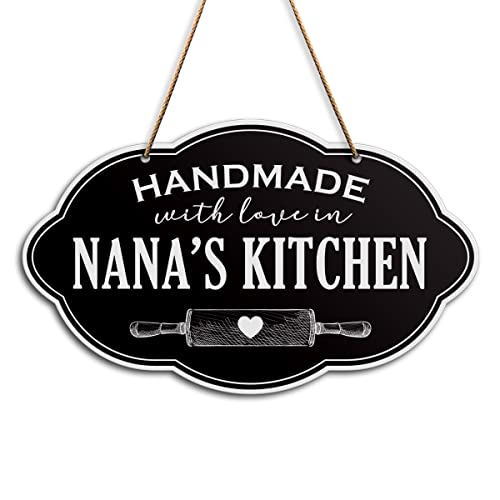 Grandma Kitchen Sign, Handmade with Love, Hanging Wood Sign Plaque, Mother’s Day Birthday Christmas Gifts for Grandmother Grandma Nana from Grandchildren Granddaughter Grandson