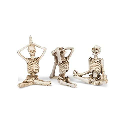 Yoga Skeleton Statue Ornaments Set, Bone Stretchers Halloween Skull Decorations, Halloween Table Decoration, Gothic Home Decorative (A+B+C)
