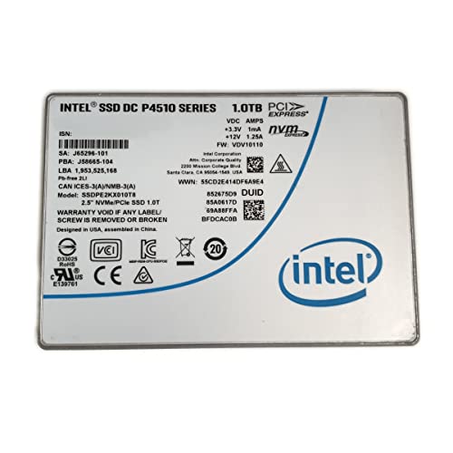 Intel SSD 1TB DC P4510 SSDPE2KX010T8 2.5 U.2 NVMe PCIe for Dell HP Lenovo Supermicro Server