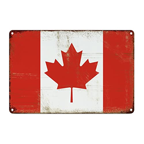 Canada Vintage Metal Wall Sign Canada Flag Men Cave Decor Vintage Wall Art Signs National Flag Retro Aluminum Sign Country Souvenir Sign Quality Metal Sign for Front Porch Living Room 12x8in