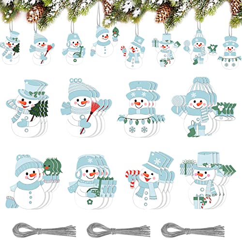 24 Pieces Christmas Snowman Ornaments Wooden Xmas Tree Hanging Wood Pendant Winter Snowman Ornaments for Christmas Decorative Vintage Tree Ornaments for Christmas Holiday Party Decor (Blue)
