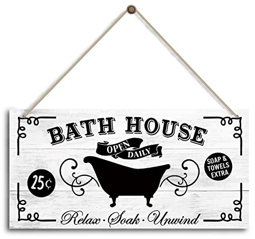 Relax Soak Unwind – BATH HOUSE – Bathroom Signs – Funny Bathroom Sign Decor Farmhouse, Bathroom Wall Decor, Bathroom Shelf Decor, Funny Bathroom Wall Art, Guest Bathroom Decor