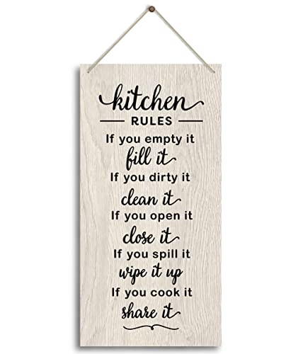 Kitchen Rules Sign, Funny Rustic Kitchen Decor for Counter, Farmhouse Kitchen Sign, Kitchen Decoration for Kitchen Wall Decor, Kitchen Counter Decor (12″ x 6″ x0.12″ inch)