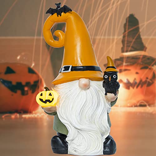 MUMTOP Halloween Gnome Decorations with LED Lights, Battery Operated Halloween Gnomes Collectible Figurines Resin Autumn Ornament for Halloween Holiday Party Home Tabletop Fall Decor