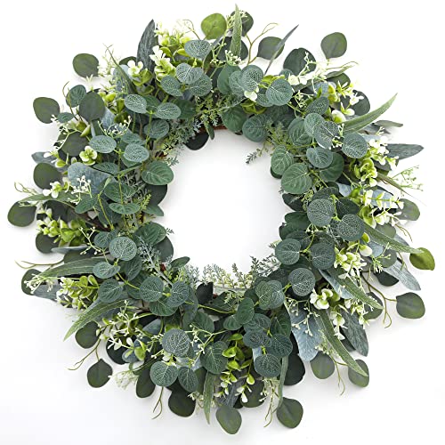 Homtik Artificial Eucalyptus Wreath, 20″ Large Everyday Wreath for Home Front Door Wall Window Mantel Decoration