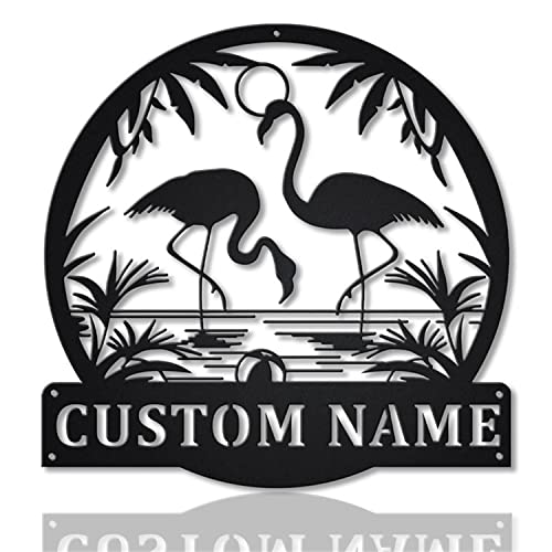 Personalized Sunset Flamingo Metal Sign for Couple Flamingo Metal Wall Art with LED Lights, Custom Flamingo Animal Name Sign Front Door Sign Welcome Sign, Housewarming Wedding Gift for Couple 12 inch