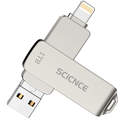 SCICNCE USB 3.0 Flash Drive 1TB Intended for iPhone, USB Memory Stick External Storage Thumb Drive Photo Stick Compatible with iPhone, Android and Computer (Silver)