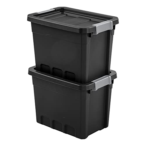 Sterilite 7.5 Gallon Stackable Rugged Industrial Storage Tote Containers with Gray Latching Clip Lids for Garage, Attic, or Worksite, Black (6 Pack) | The Storepaperoomates Retail Market - Fast Affordable Shopping