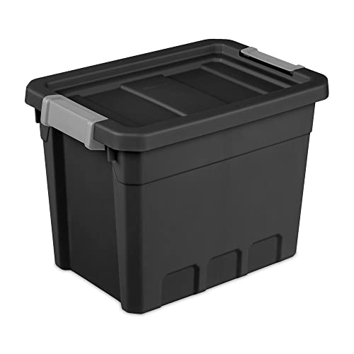 Sterilite 7.5 Gallon Stackable Rugged Industrial Storage Tote Containers with Gray Latching Clip Lids for Garage, Attic, or Worksite, Black (6 Pack) | The Storepaperoomates Retail Market - Fast Affordable Shopping