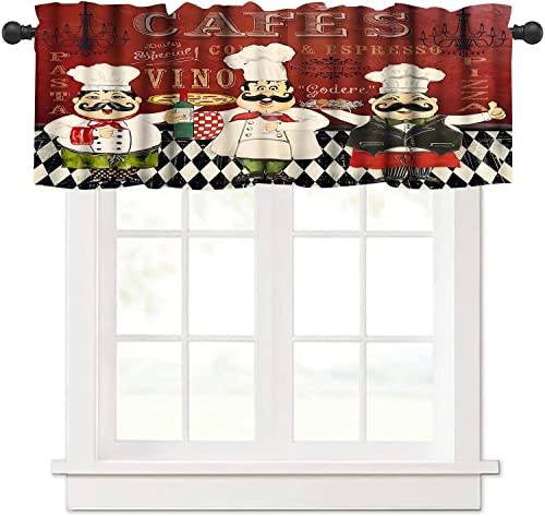 Kitchen Curtains Chef Valances for Windows Rod Pocket Curtain Valance Blackout Kitchen Window Curtains Window Treatments for Bedroom Bathroom Living Room, W54xL18