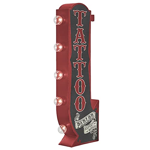 Tattoo Parlor Vintage Inspired Double-Sided Marquee LED Sign Retro Wall Décor for the Home, Game Room, Bar, Man Cave, Garage, or Bedroom (25″ x 10″ x 3″)