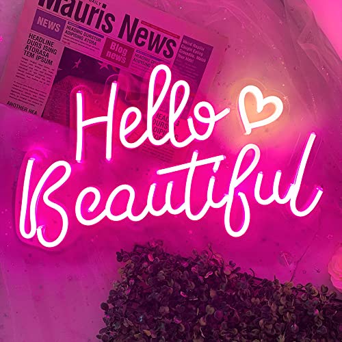 Hello Beautiful Neon Sign for Wall Decor, Girls Room, Romantic Neon Lights for Home, Party, Bar, Hello Beautiful USB Powered Neon Signs for Wall Art, Studio, by BDUN (Pink)
