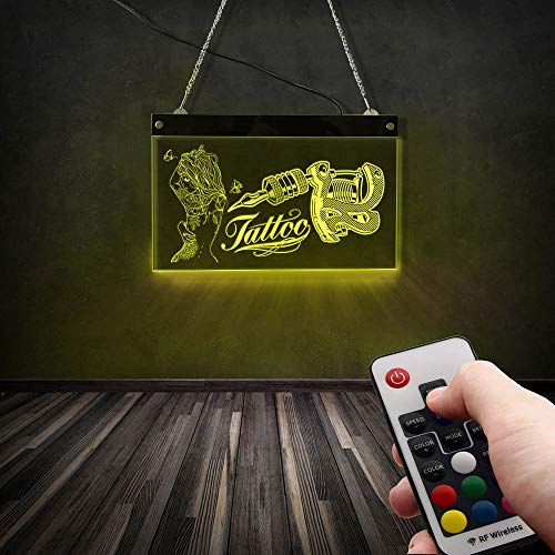 WUYUESUN Tattoo Salon Room Decor LED Neon Sign Tattoo Studio Custom Business Logo Remote Control Color Changing Light Wall Decor Lamp (Color : Custom Design, Size : 30x20cm) | The Storepaperoomates Retail Market - Fast Affordable Shopping