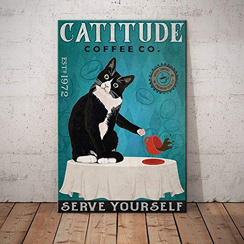 Saraheve Tuxedo Cat Coffee Company Tin Sign Wall Art Valentines Day Decor Room Decor Gifts for Women 8×12 inch