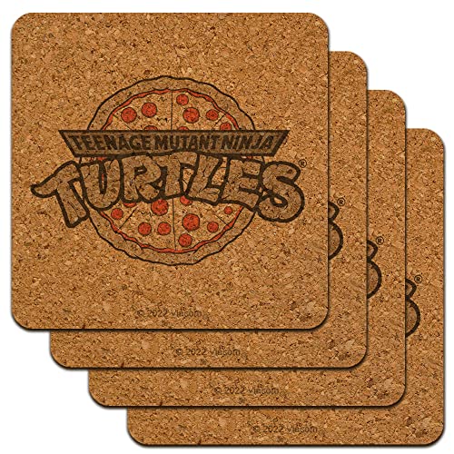 Teenage Mutant Ninja Turtles Pizza Logo Low Profile Novelty Cork Coaster Set