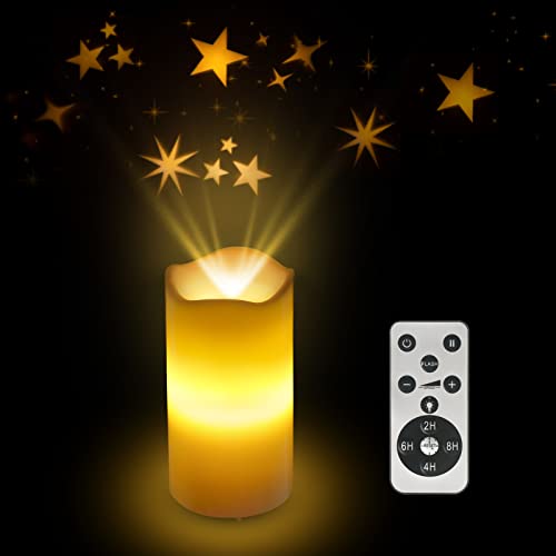 XingsLight Flameless Candles Star Projector Lights Battery Operated Night Light with Remote and Timer, LED Candle Home Decorations