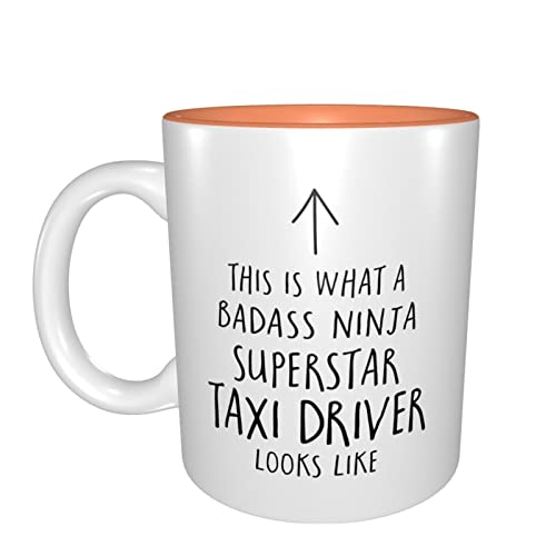 Coffee Mug with Handle Funny Ceramic Coffee Tea Mug Gift, This is What A Badass Ni-nj-a Superstar Taxi Driver Looks Like,Redmugs Funny Inner Color Coffee Mug Tea Cup