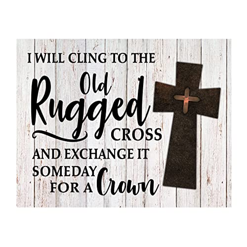 “I Will Cling to the Old Rugged Cross” Praise Hymns Wall Art -14 x 11″ Christian Worship Music Cross Print w/Replica Wood Design-Ready to Frame. Classic Hymn for Home-Office-Studio-Church Decor!